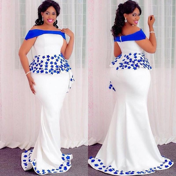 Plus Size Special Occasion Evening Dresses With Royal Blue Appliques Peplum Off The Shoulder Mermaid Prom Dress