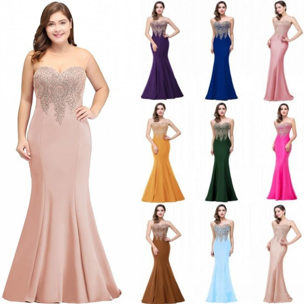 Plus Size Mermaid Prom Dress Gold Appliques Long Formal Women Evening Party Gowns Robe De Soiree Longue