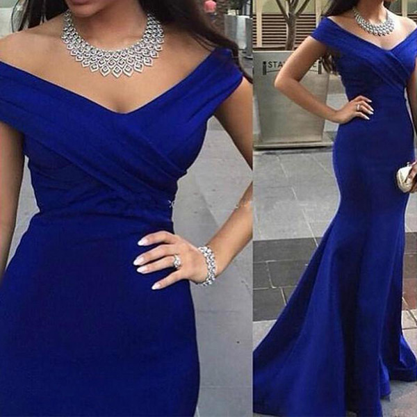 Royal Blue Evening Dress Elegant Arabic Mermaid V-neck Long Formal Special Occasion Dress Prom Party Gown Plus Size vestidos de festa