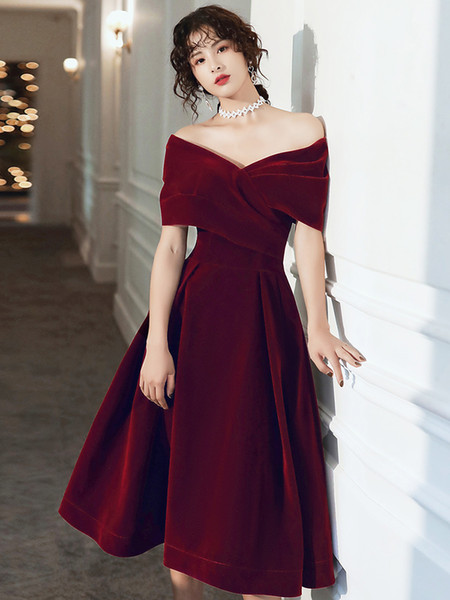 Small Evening Gown Womens New Wine off-Shoulder plus Size Temperament Bride Toast Clothing Autumn And Winter Engagement