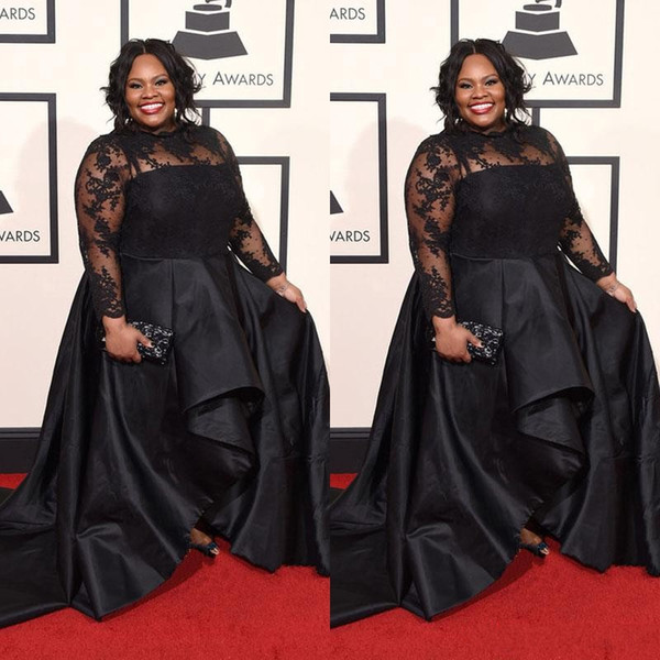 Modern Black Plus Size Evening Dress Lace Long Sleeves High Necj South African Women Formal Party Dresse Red Carpet Celebrity Gowns