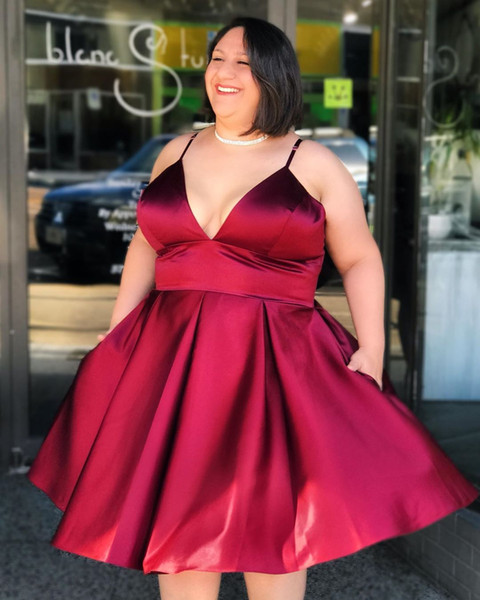 Plus Size Spaghetti Straps V Neck Prom Dress A Line Cocktail Homecoming Party Dresses for Women