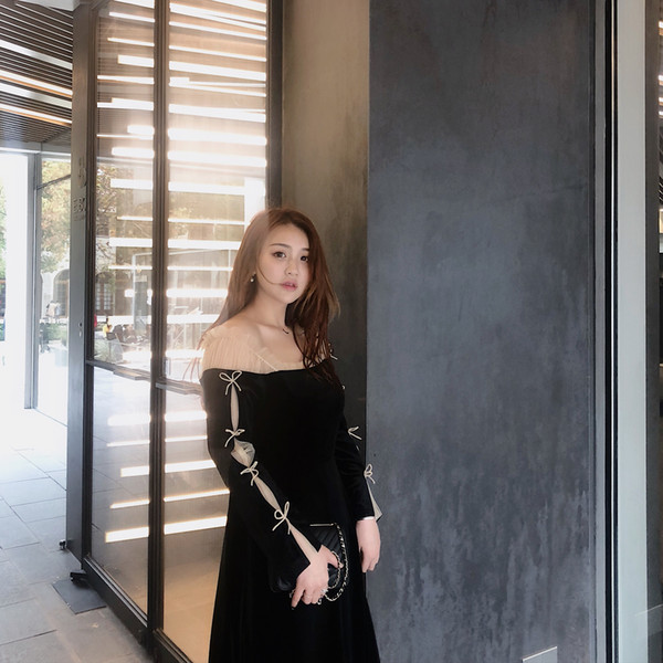 Large Size Women Fat Mm Spring Retro Court Velvet Dress Black Small Fragrant Wind Ladies Evening Gown