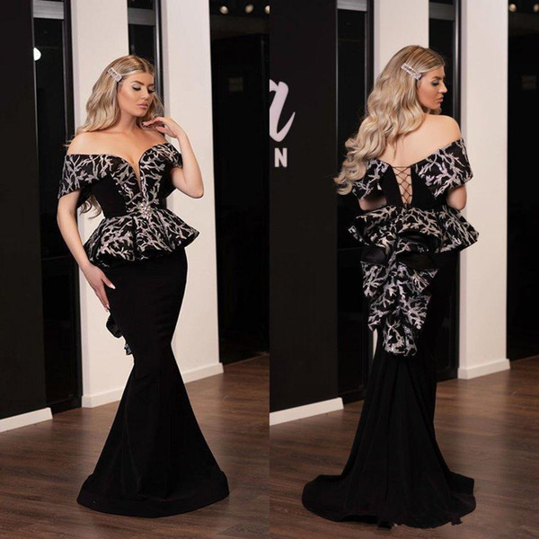 Plus Size Mermaid Evening Formal Dresses Luxury Sparkly Lace Applique Ruffles Peplum Women Occasion Prom Party Gowns