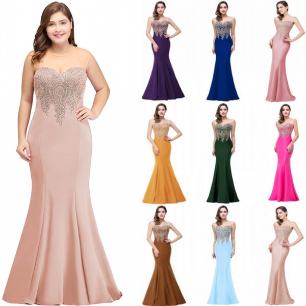 Cheap 2022Plus Size Mermaid Evening Dress Gold Appliques Long Formal Women Party Prom Gowns Robe De Soiree Longue CPS262