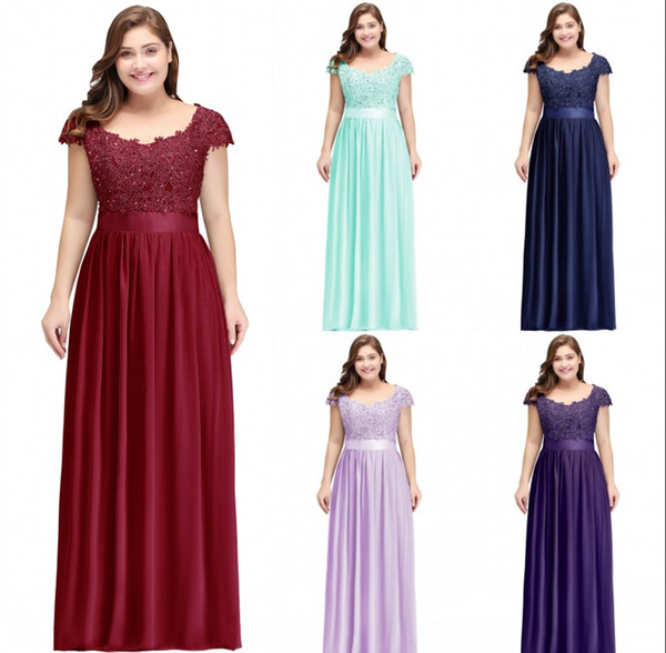 Plus Size Women Occasion Formal Evening Prom Dress A Line Sheer Lace Appliques Top Chiffon Skirt Long Bridesmaids Gowns CPS233