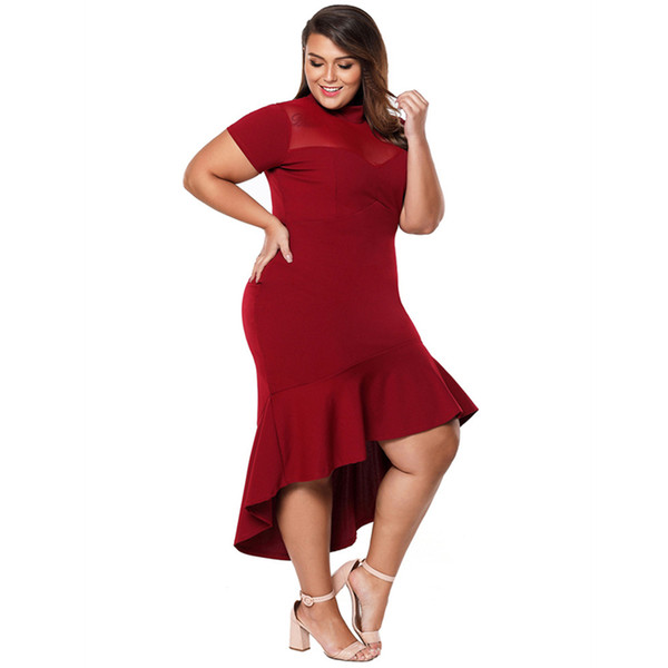 2019 Plus Size Prom Dresses 1/2 Sleeve Sheath Hi-Lo Formal Dresses Evening Dresses Ball Gown LOL Weddings Products