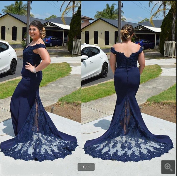 Plus Size Evening Gowns Dark Navy Blue Off The Shoulder Mermaid Night Dresses For Fat Women Maxi Sizes Casual Special Occasion Dress