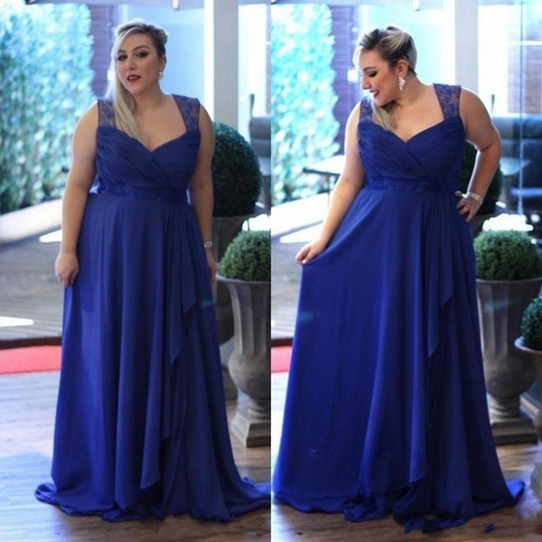 2017 Royal Blue Plus Size Bridesmaid Dresses Chiffon A-line Long Floor Length Maid Of Honor Gowns Simple Weddings Guest Party Dress