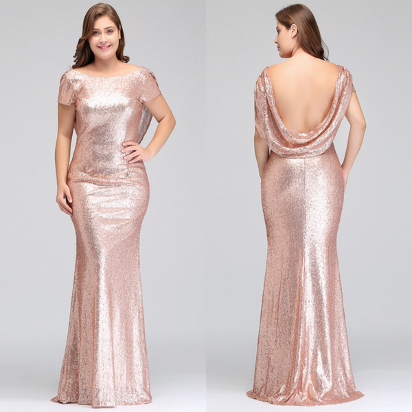 Plus Size Rose Gold Bridesmaid Dresses Long Sparkling New Women Elegant Mermaid Sequined Evening Prom Party Gown Celebrity Formal Dress