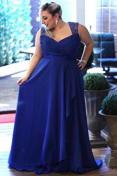 Simple Royal Blue Plus size Cheap Prom bridesmaid Dresses Long Empire Beach Style Lace Straps Pleated Evening Formal Dress New