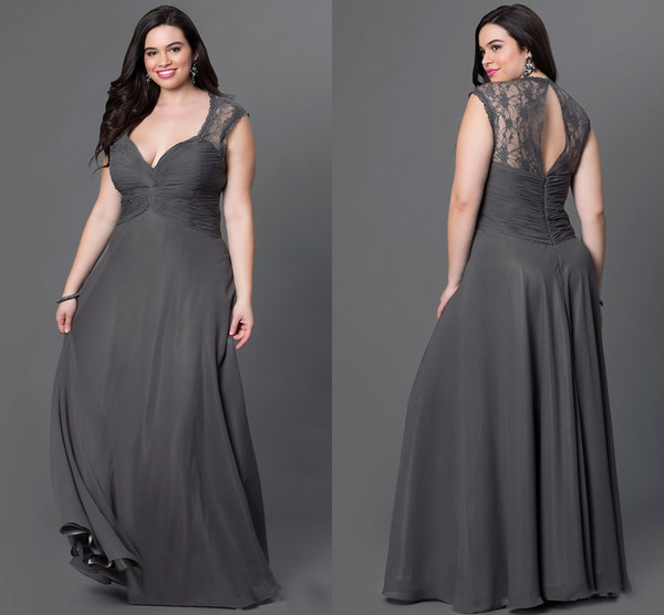 Chiffon Dress Prom Open Back Lace Floor Length Plus Size Prom Specific Occasion Dresses Cheap Sleeveless Deep V Neck High Quality Formal