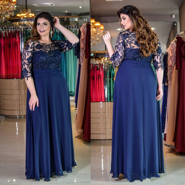 Dark Navy Plus Size Formal Dresses Vintage Mother Of The Bride Dresses Evening Wear Half Sleeves Vestidos