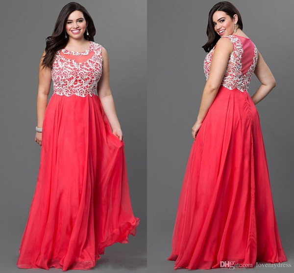 Plus Size Prom Dresses Long Red Appliques Sleeveless Jewel Neck Floor Length Cutsom Unique Design Lace Wear Party Gown Fashion In US