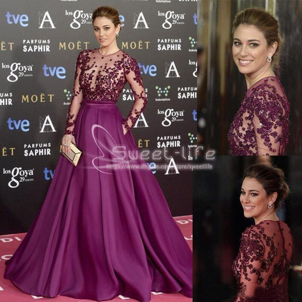 Burgundy Zuhair Murad Red Carpet Evening Dresses Long Sleeve Beads Applique Sheer Illusion Bodice Formal Prom Gowns Party Dressess