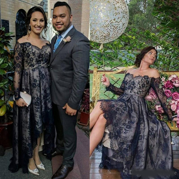 Black Off The Shoulder Plus Size Prom Dresses Lace Applique Evening Gowns Hi Lo Party Dress