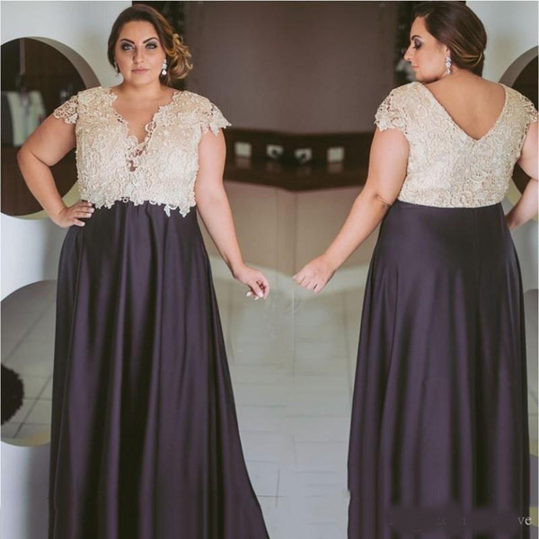 Formal Plus Size Prom Dresses Lace A Line Special Occasion Gowns V Neck Evening Dress Sleeves