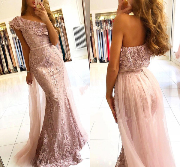 One Shoulder Mermaid Prom Dresses Sexy Lace Appliqued Beaded Evening Gown Elegant Long Formal Party Bridesmaid Dresses BC4017