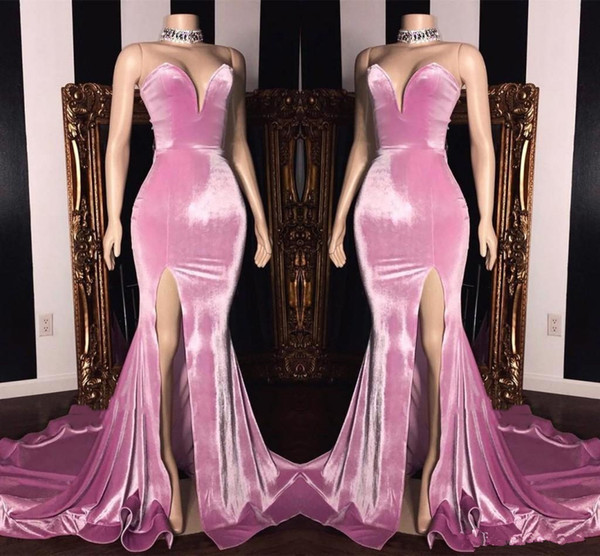 Elegant Pink Cheap Sweetheart Mermaid Prom Dresses Long High Side Split Sweep Train Formal Dress Party Evening Wear Party Gowns ogstuff