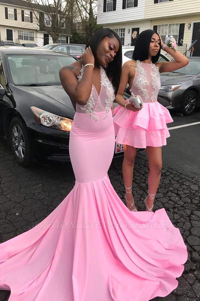 Blush Pink High Neck Memmaid Prom Dresses Sexy Long/Short Plus Size Evening Gown Saudi Arabian Formal Party Sequined Dress BC3991