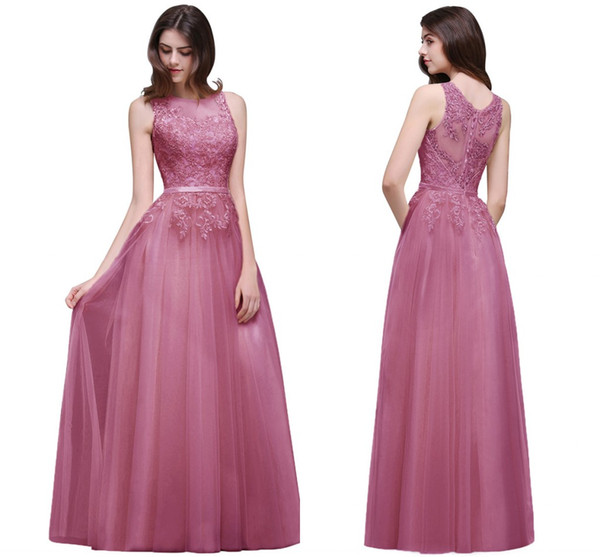 Dusty Pink Lace Appliqued Prom Dresses In Stock Vintage Long Formal Evening Gown Real Pictures Party Bridesmaid Dress CPS494