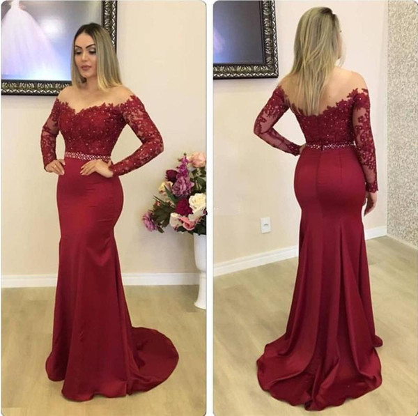 Sexy Long Sleeves Mermaid Evening Dresses Lace Appliques Arabic Dubai Prom Party Gowns Plus Size