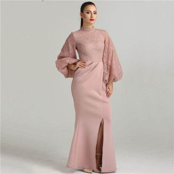 Dusty Pink High Neck Mermaid Prom Dress Vintge Saudu Arabia Poet Long Sleeves Sheath Evening Gown Long Formal Party Pageant Dresses