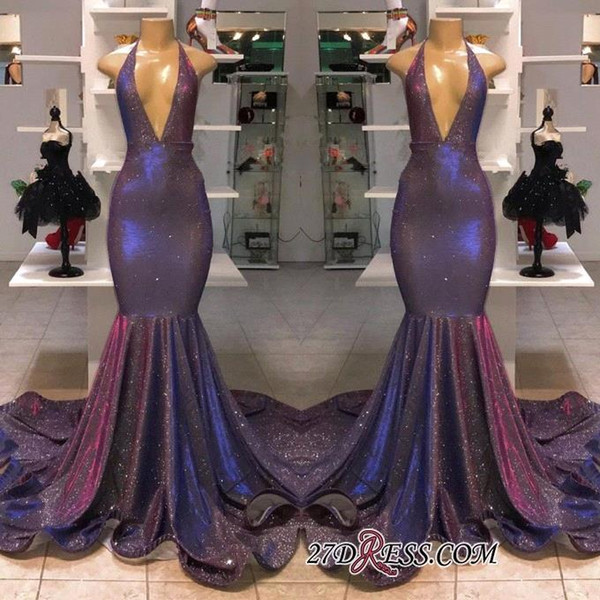 Gorgeous V-Neck Sleeveless Prom Dresses Long With Ruffles Real Photos Mermaid Purple Full Sequins Evening Gowns Plus Size BC1256