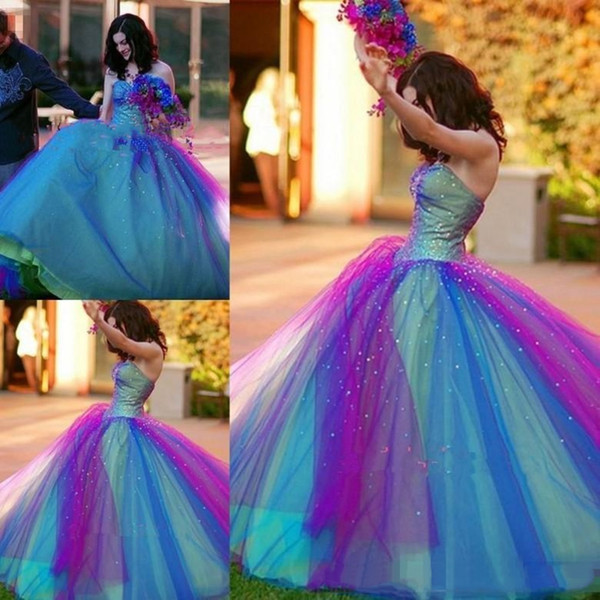 Blue And Purple Quinceanera Gowns Ball Gown Prom Dresses Crystal Beaded Sequins Sweet 16 Dresses Sweetheart vestidos de quincean