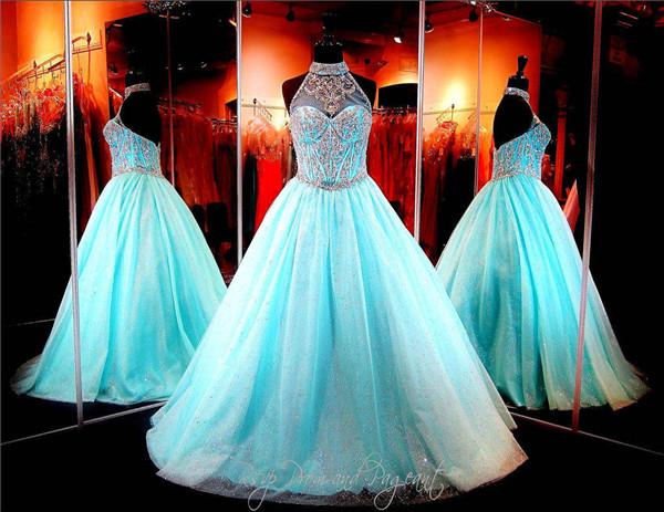 Gorgeous Halter Prom Dresses Sheer Crystal Beaded Sequins Tulle Ball Gown Backless Evening Party Formal Dress Plus Size Custom Made