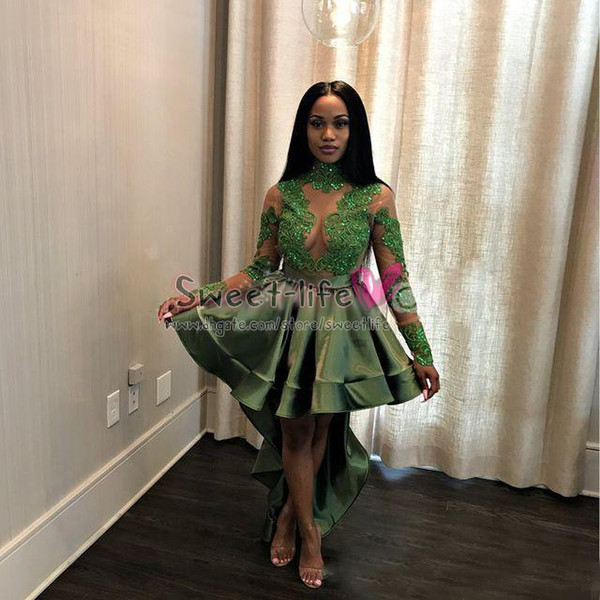 Green Sexy Prom Dresses See Through Dubai Arabic Formal Evening Party Wear Lace Plus Size Saudi Arabia Hi Lo Dress