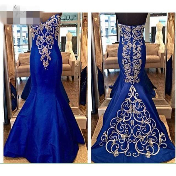 Vintage Royal Blue Long Mermaid Prom Dresses Delicate Embroidery Beaded Abiye Prom Gowns Abendkleider Formal Dresses