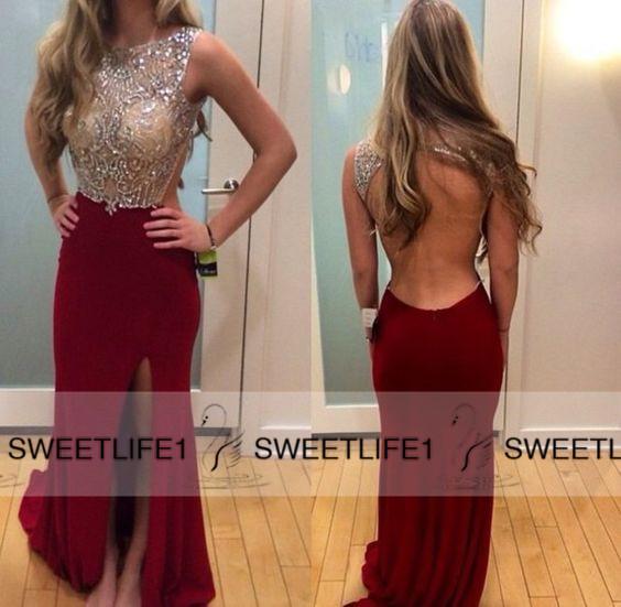 Sexy Jewel Neck Beaded Mermaid Front Split Open Back Prom Dresses Beaded Sequins Custom Made Chiffon Hot Sale Sleeveless Pageant Gowns