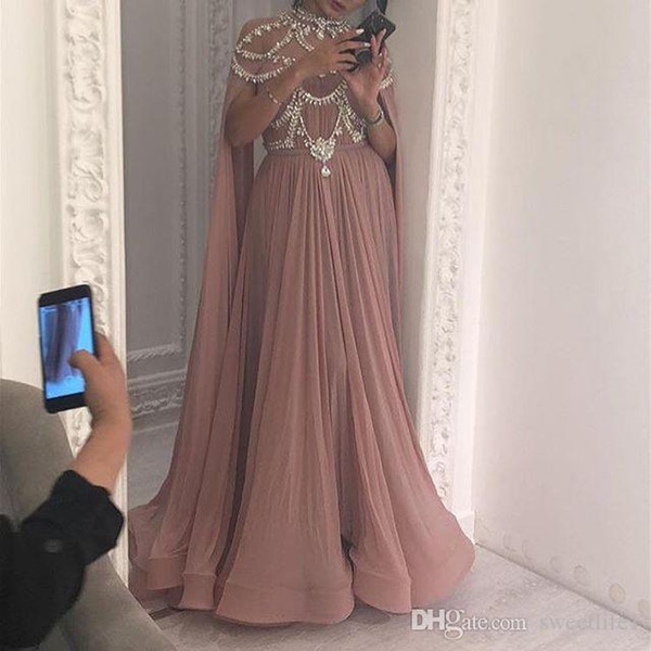 Luxury A Line Prom Dresses High Neck Beaded Crystal Formal Evening Occasion Dresses Party Gown robes de soirée