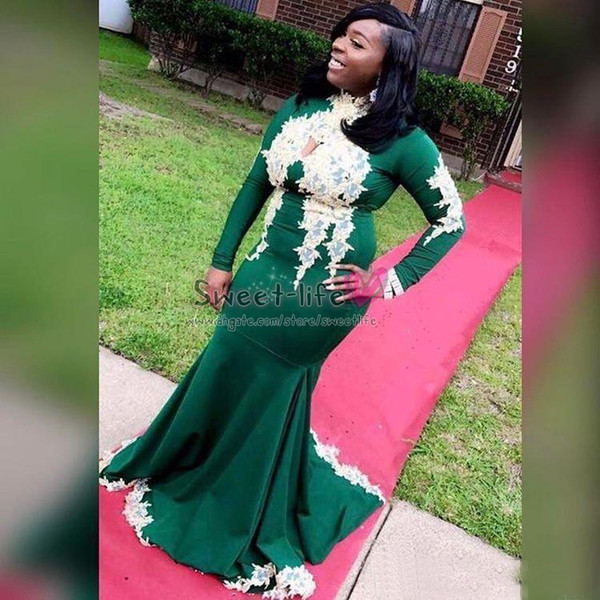 Green Sexy Prom Dresses Dubai Arabic Formal Evening Party Wear Lace Plus Size Saudi Arabia Dress Long Sleeves