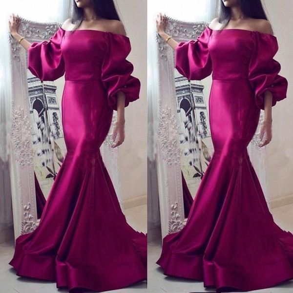 Mermaid Prom Dresses Sexy Off the Shoulder Long Sleeves Satin Evening Gowns Party Dress Formal Wear