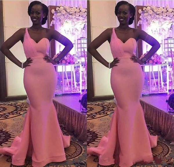 Plus Size Boho One Shoulder Pink Bridesmaid Dress Long Mermaid Robe De Soiree Formal African Prom Party Dresses