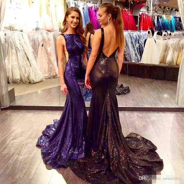 Sexy Mermaid Black Sequined Prom Dresses Backless Long Evening Dresses Formal Party Gowns Red Carpet Celebrity Wear