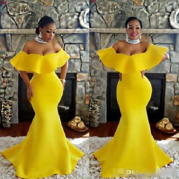 Plus Size Off Shoulder Prom Dresses Yellow Mermaid Evening Gowns Saudi Arabia South African Formal Party Dress