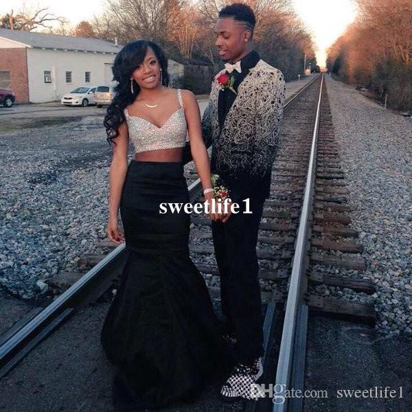 Sexy Black Girl Two Pieces Prom Dress Mermaid Beaded Bodice 2 Pieces Evening Dresses Formal Party Gowns
