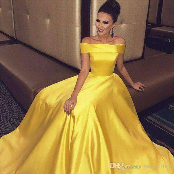 Yellow Off the Shoulder Prom Dress A Line Floor Length Formal Evening Occasion Party Dresses robes de soirée