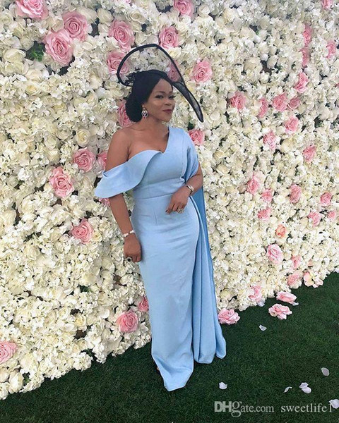 Elegant Light Blue One Shoulder Prom Dress Sheath Formal Arabic Evening Dresses Party Wear robes de soirée