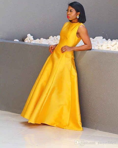 Yellow Prom Dress Jewel Neck A Line Floor Length Formal Evening Occasion Party Dresses robes de soirée