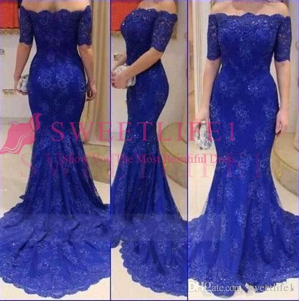 Royal Blue Off Shoulder Short Sleeves Prom Dresses Mermaid Formal Plus Size Evening Party Wear robes de soirée