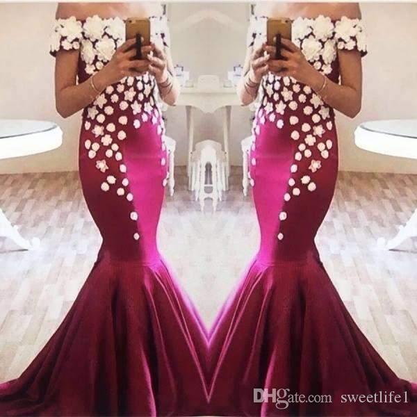 Middle East Dubai Style Prom Dresses Off the Shoulder 3D Flora Appliques Mermaid Formal Evening Dresses Sexy robes de soirée