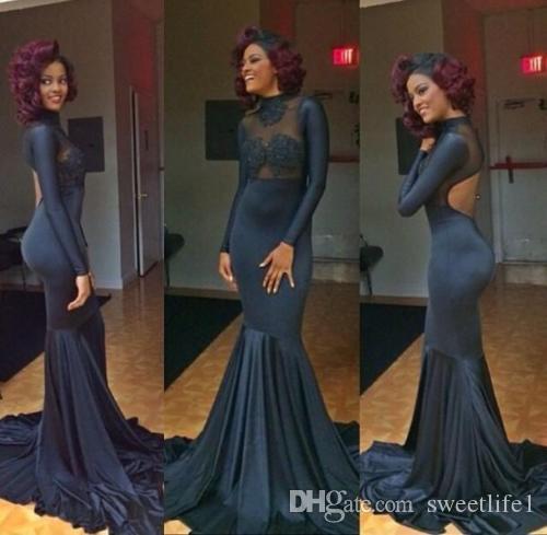 Long Sleeves Prom Dresses Sexy Backless African Mermaid Formal Evening Party Dress robes de soirée