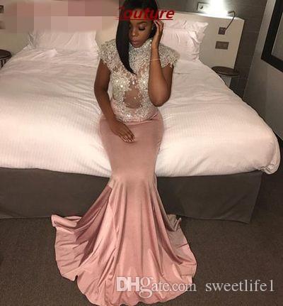 Sexy African Black Girl Prom Dresses Beading Crystals Evening Dresses Party Gowns Vestidos De Festa