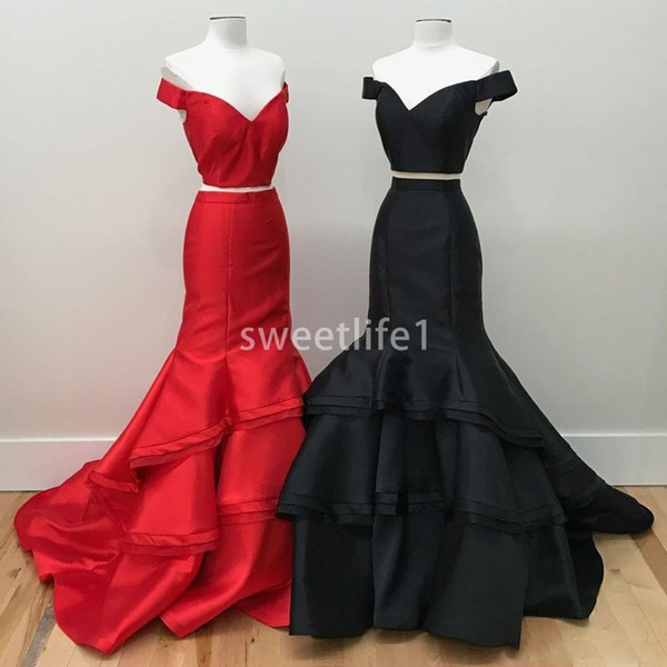 Fashion Womens Skirts Satin Faldas Prom Woman Skirt Tiered Custom Saias jupe femme Red Long Skirts Black Real Picture