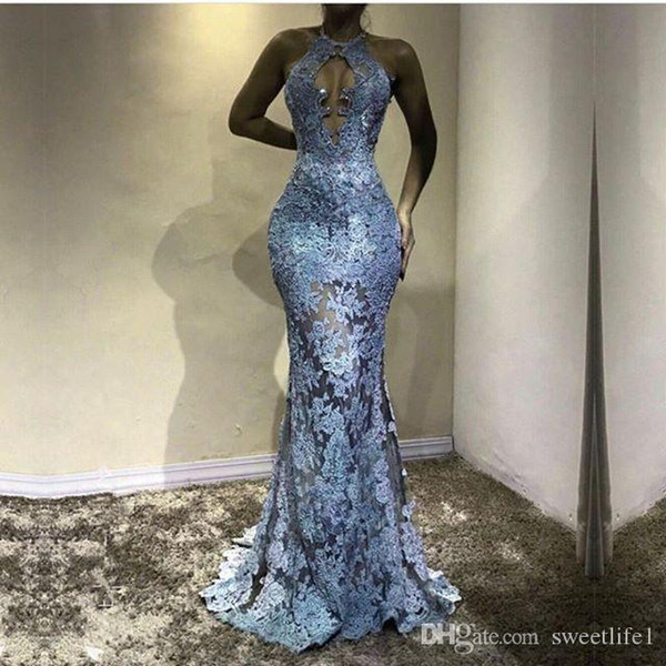 African Lace Appliques Prom Dresses Sexy Formal Occasion Evening Party Wear See Through Mermaid robes de soirée