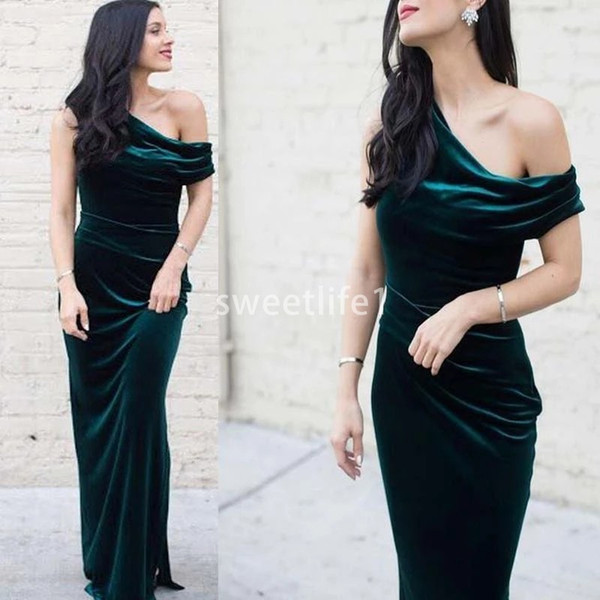 Dark Green Red Stain Prom Dresses One Shoulder Sheath Floor Length Formal Evening Occasion Party Dresses Custom Made Cheap Hot